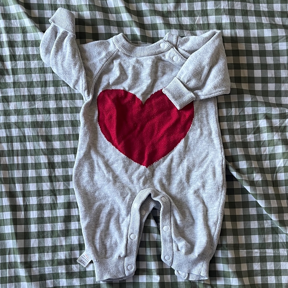Gray Baby Onesie with Red Heart, cozy